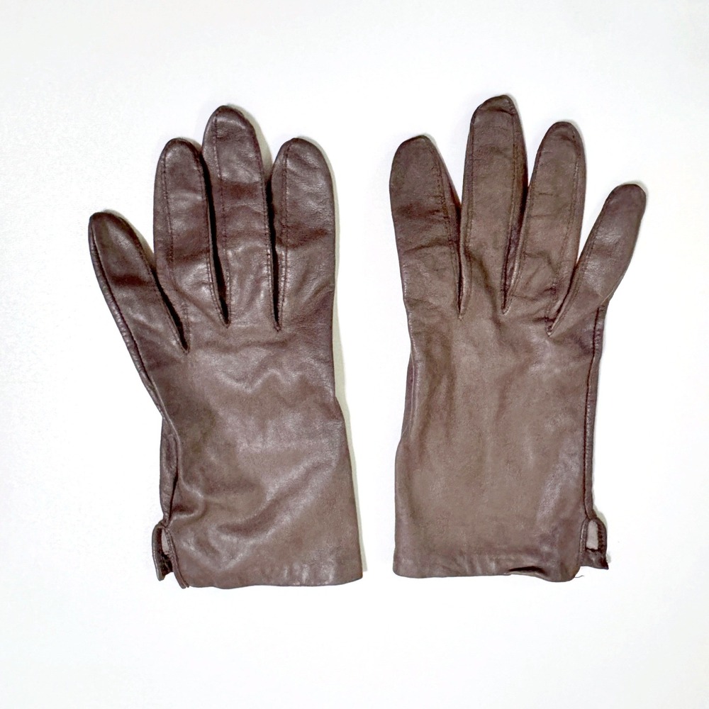 Aris Leather Lambskin Gloves Size 8 Brown Silk Lined Vintage Dress